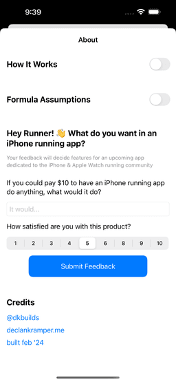 Race Time Calculator Feedback
