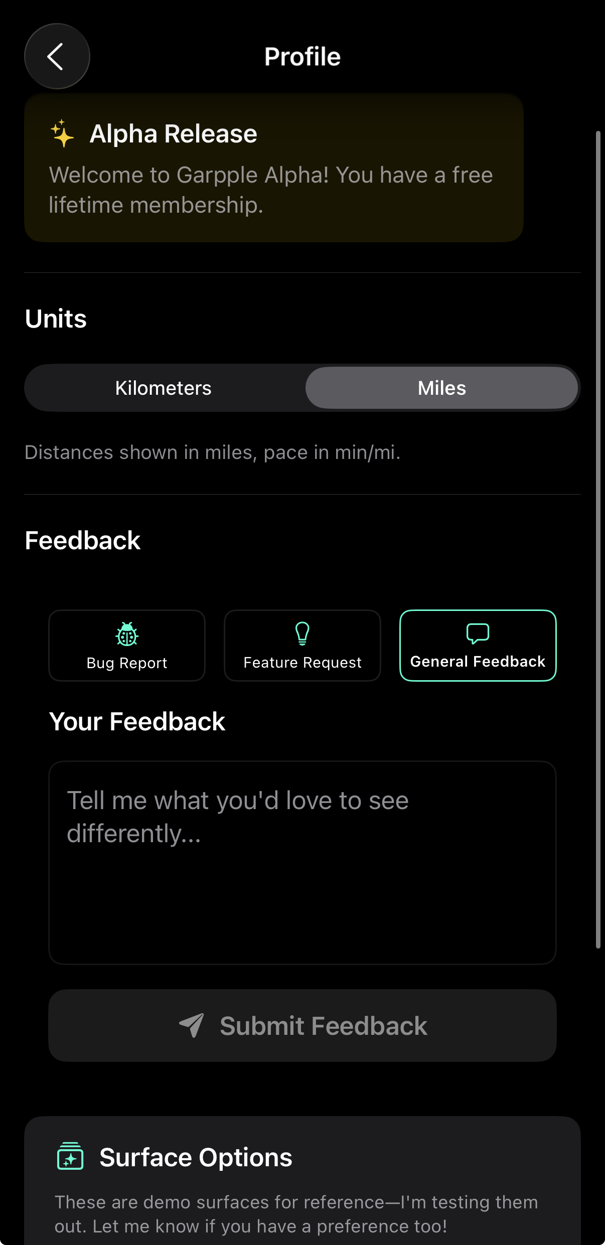 Garpple feedback prompt