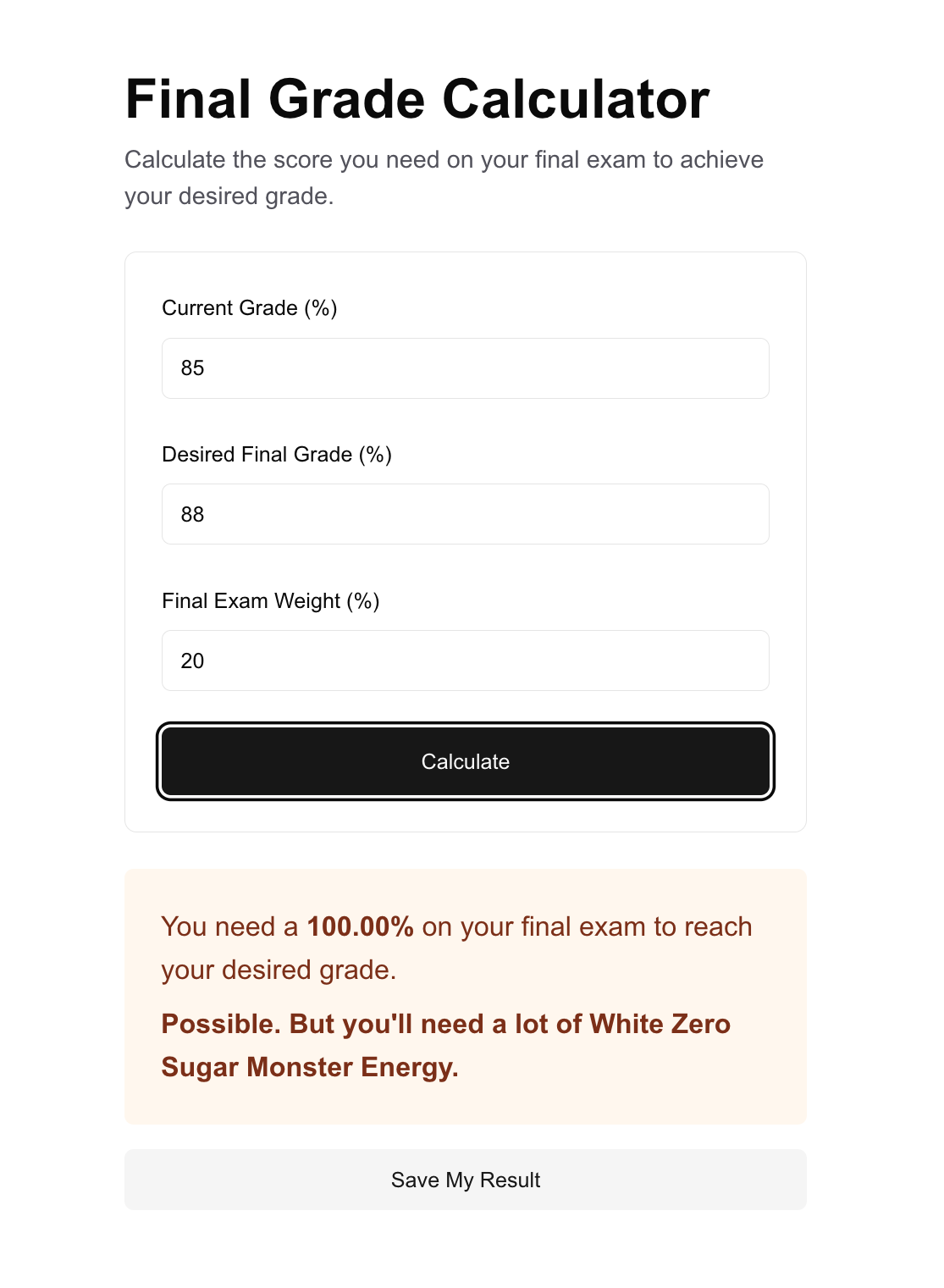 Grade calculator interface
